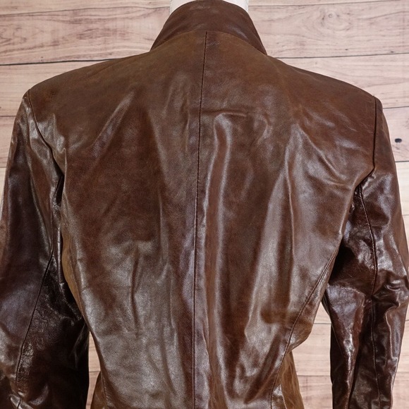 ADAM MADE IN ITALY LEATHER VERA PELLE BROWN ZIP JACKET COAT WOMENS 20X25 - Picture 6 of 10